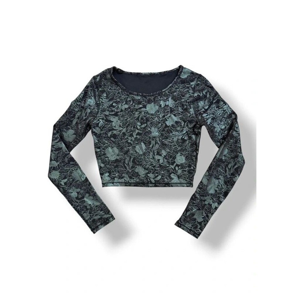 Lululemon Wunder Train Crop Long Sleeve Iridescent Metallic Foil Floral Top 4